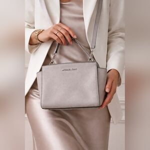 Michael Kors Gray Saffiano Leather Crossbody Bag Silver Hardware Adjustable